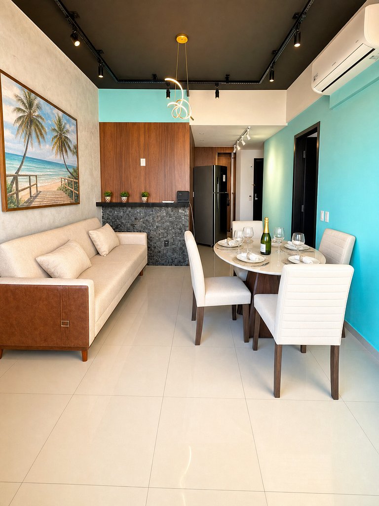 Flat beira mar com linda vista e hidromassagem