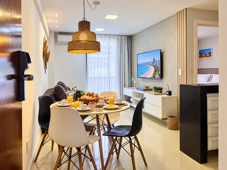 Flat moderno, 2 quartos dentro de hotel famoso